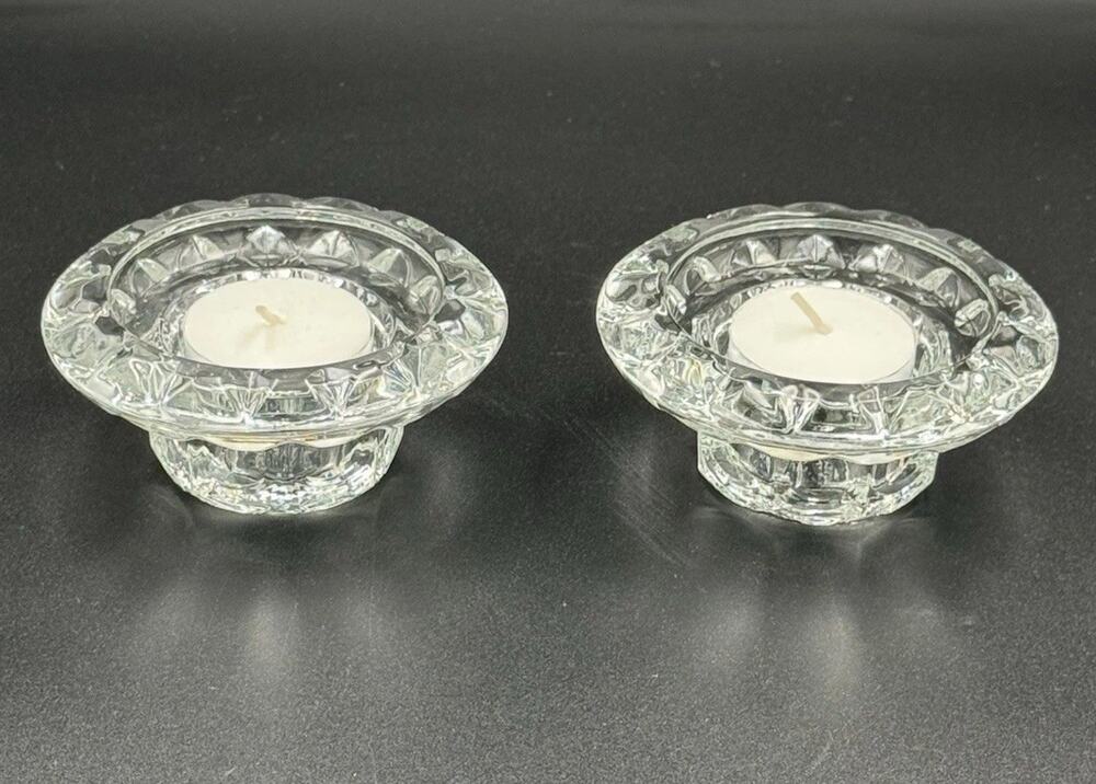 Vintage Arcoroc France Clear Glass Candle Holders Pair Dual Use Votive Taper MCM